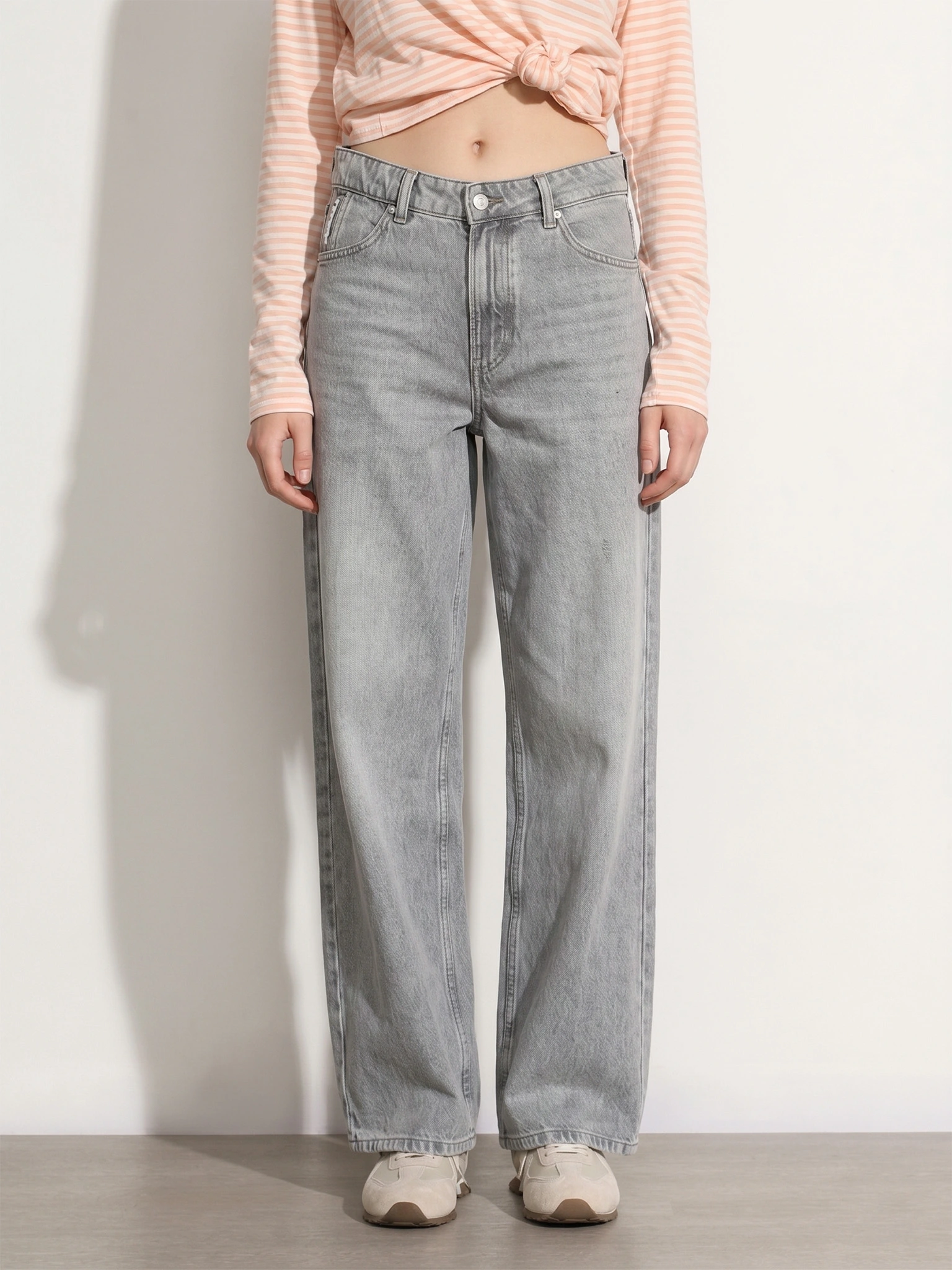 Джинсы широкого кроя серого цвета из хлопка